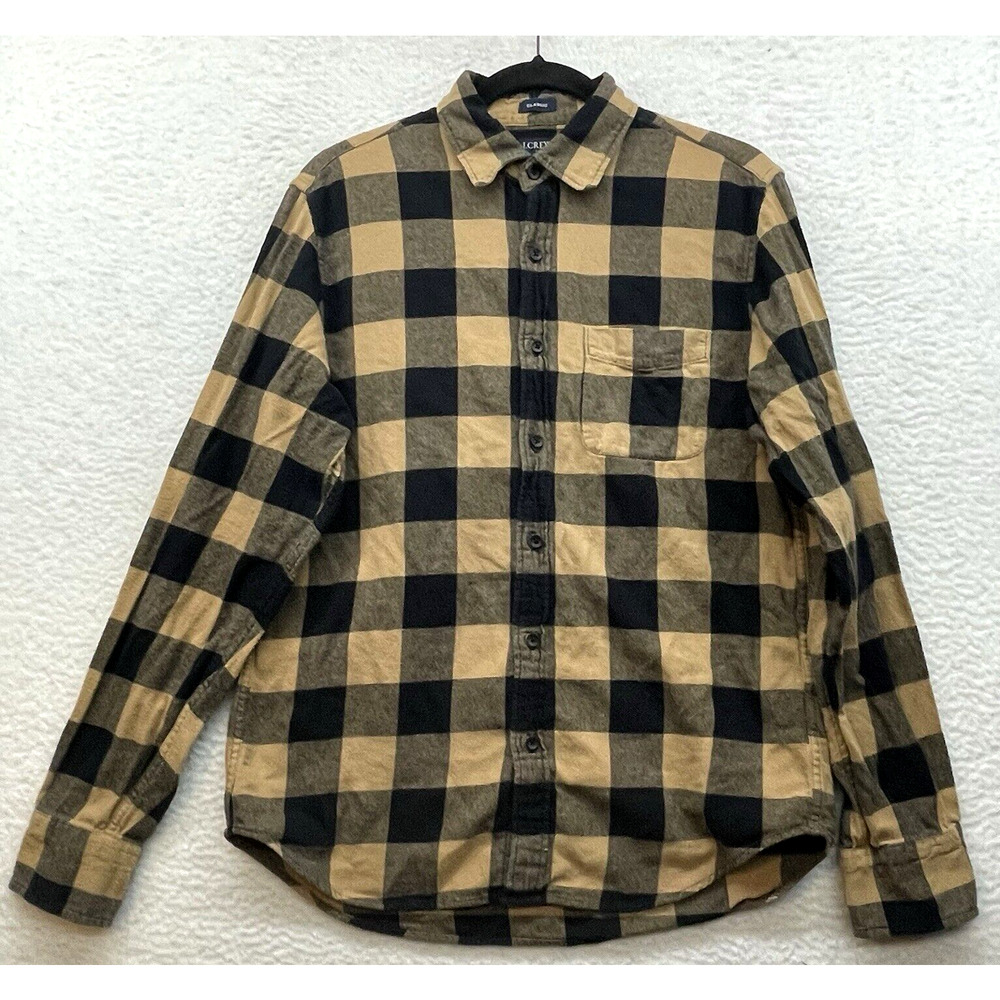 J Crew Shirt Mens Medium Black Brown Flannel Buffalo Plaid Button Down Western